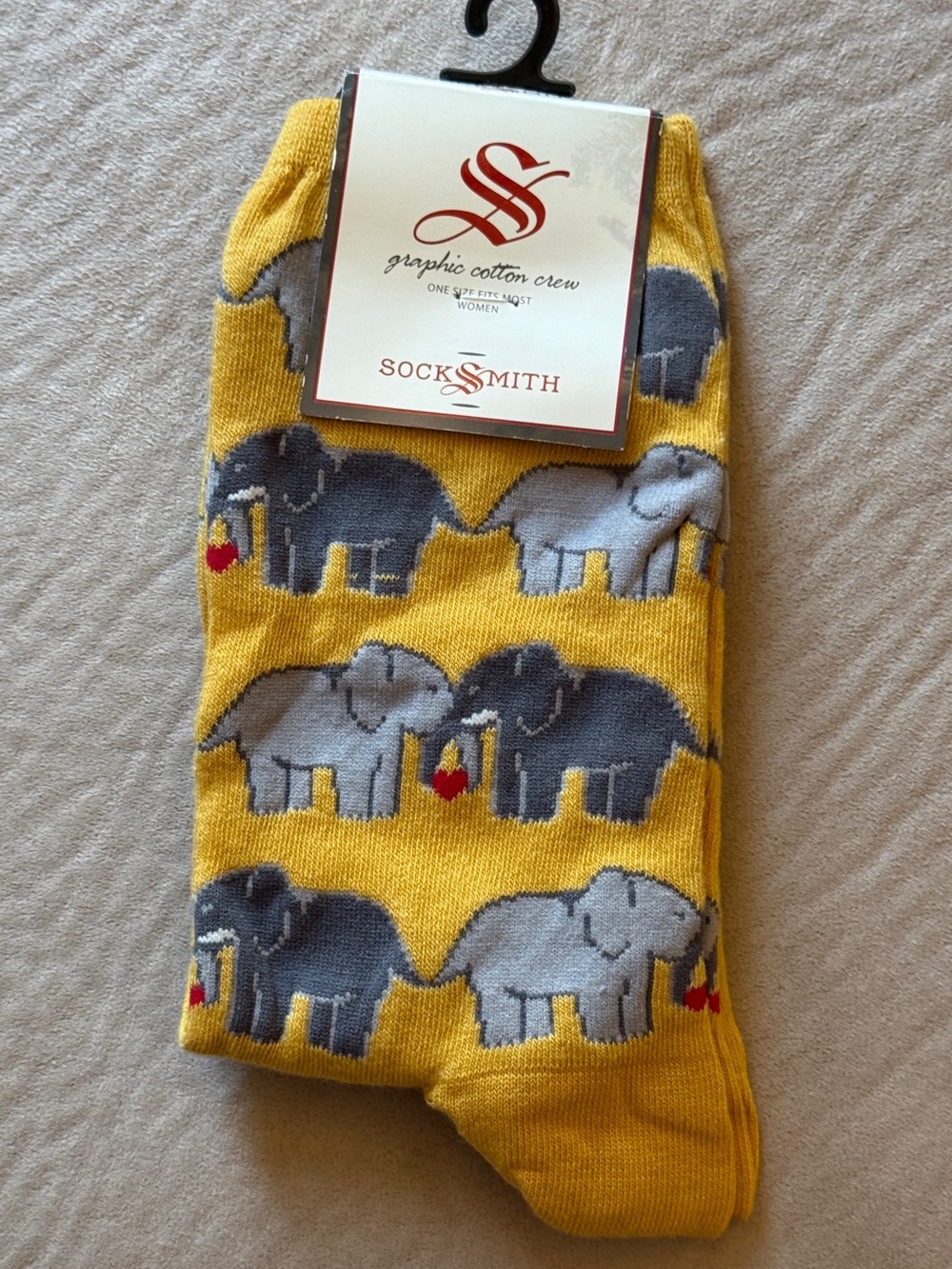 SockSmith Women’s Yellow Elephant Love Buttercup Graphic Cotton Crew Socks